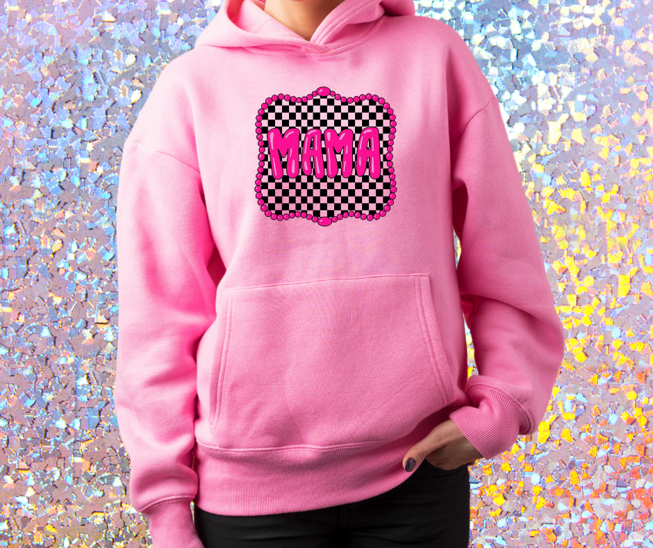 "Mama" Checkered background Hoodie