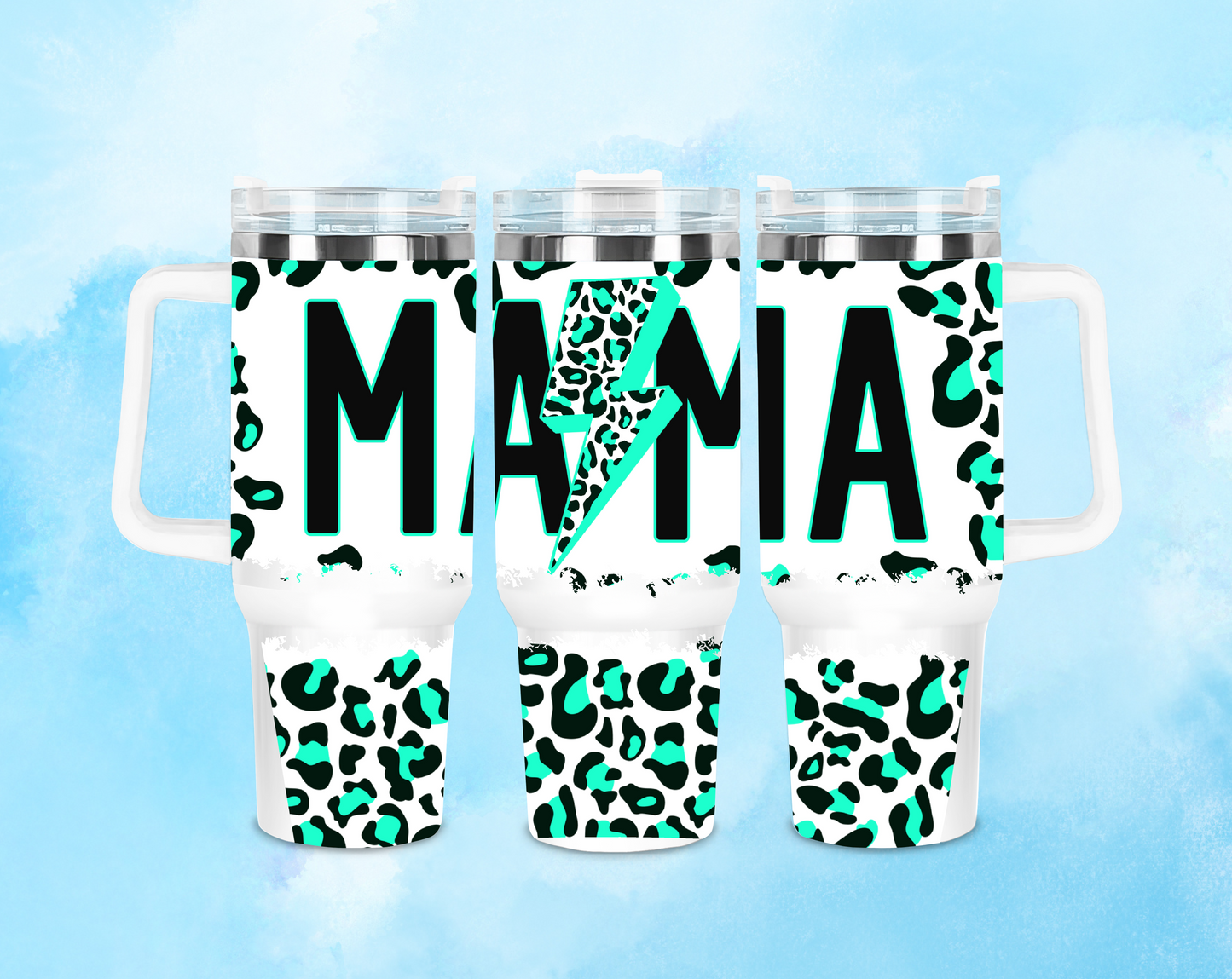 40oz Teal Leopard "Mama" Tumbler