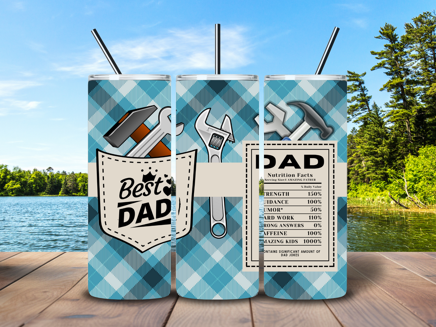 20oz "Best Dad" Plaid Pocket Tumbler