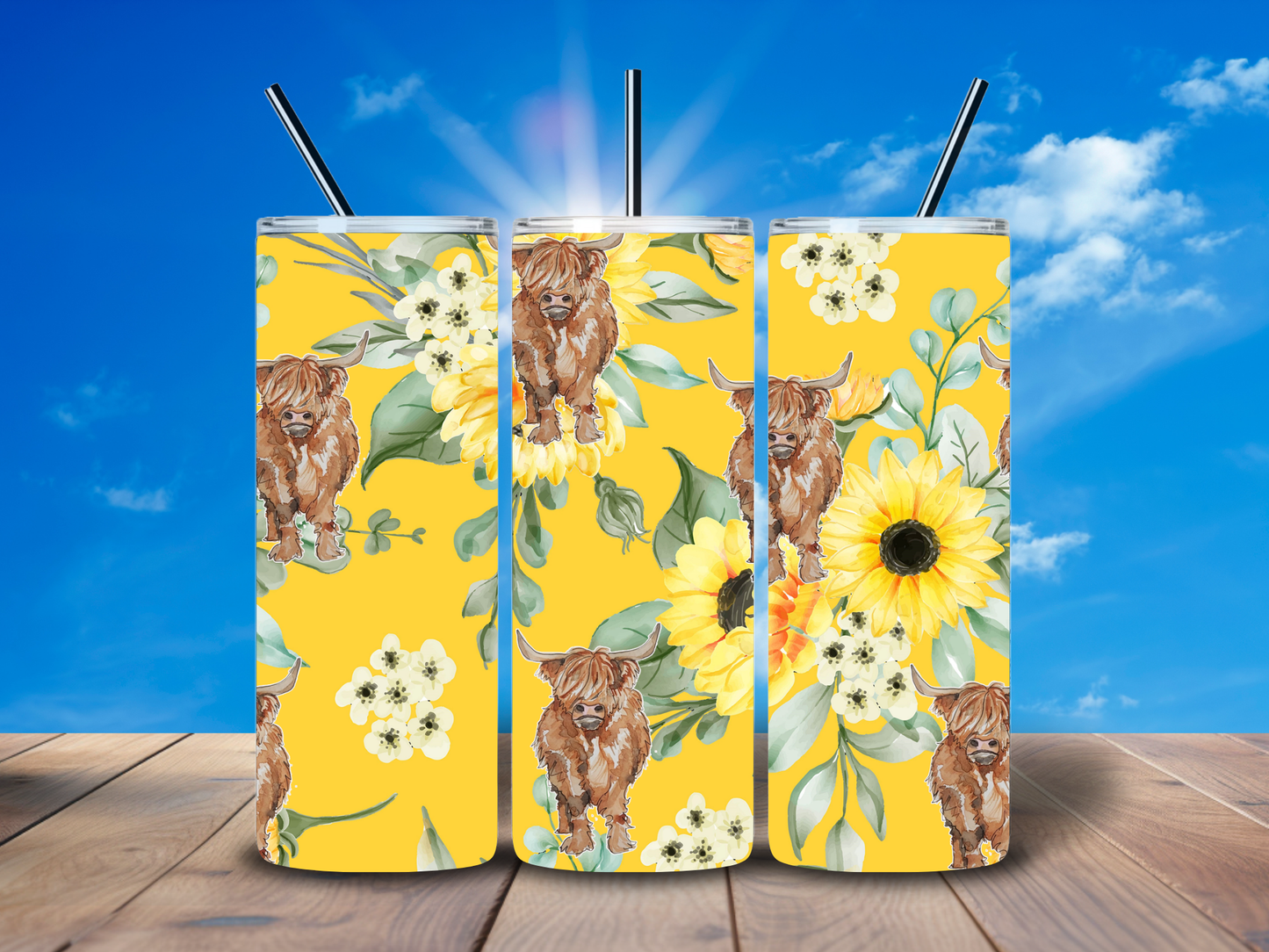 20oz Highland Cows & Yellow Flowers Tumbler