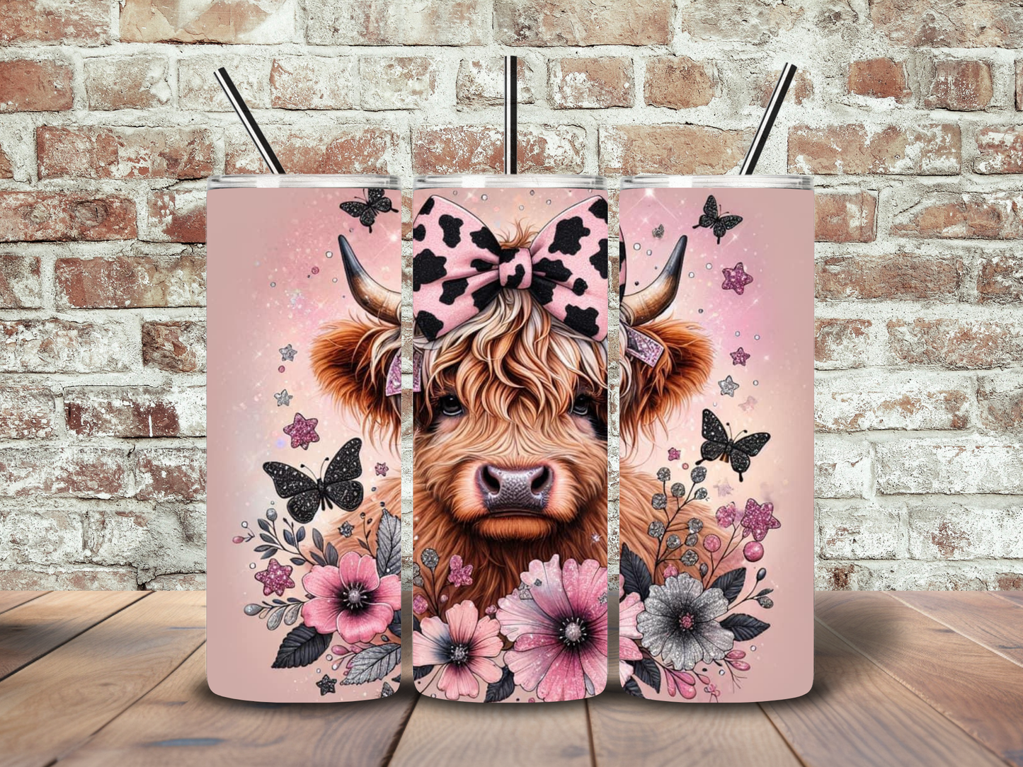 20oz Baby Highland Cow with Pink Flowers Tumbler