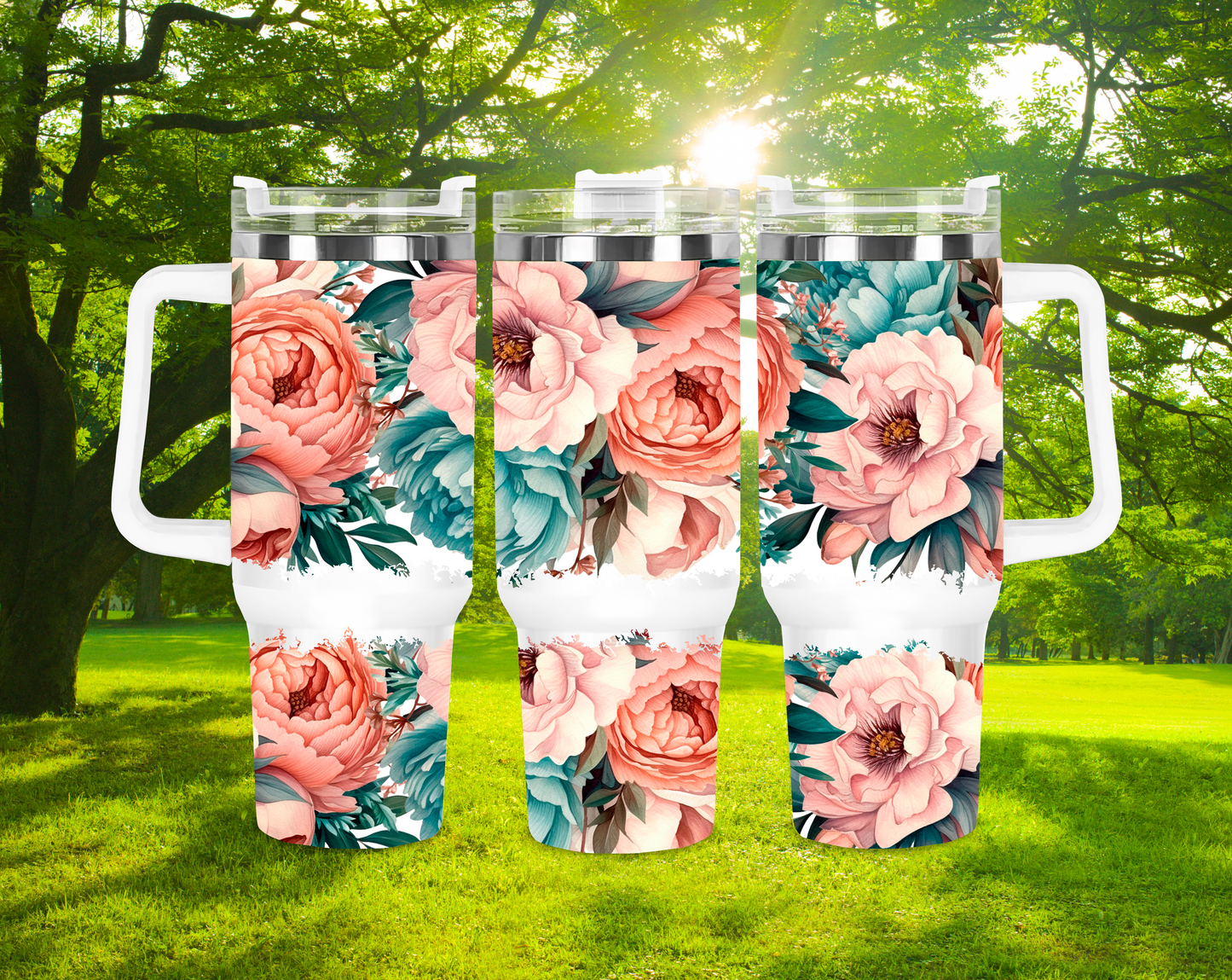 40oz Blush & Blue Flowers Tumbler