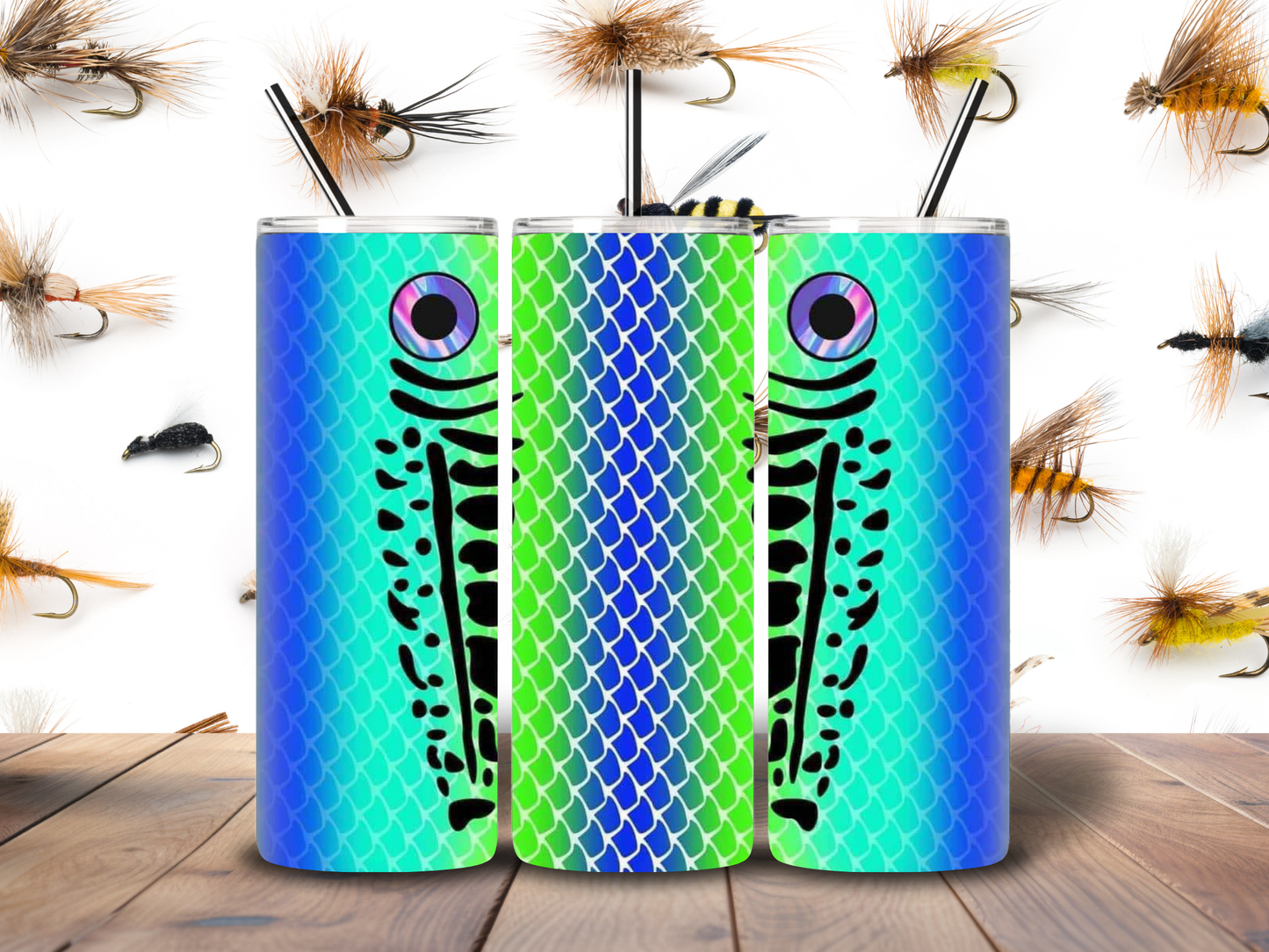 20oz Blue & Green Fishing Lure Tumbler