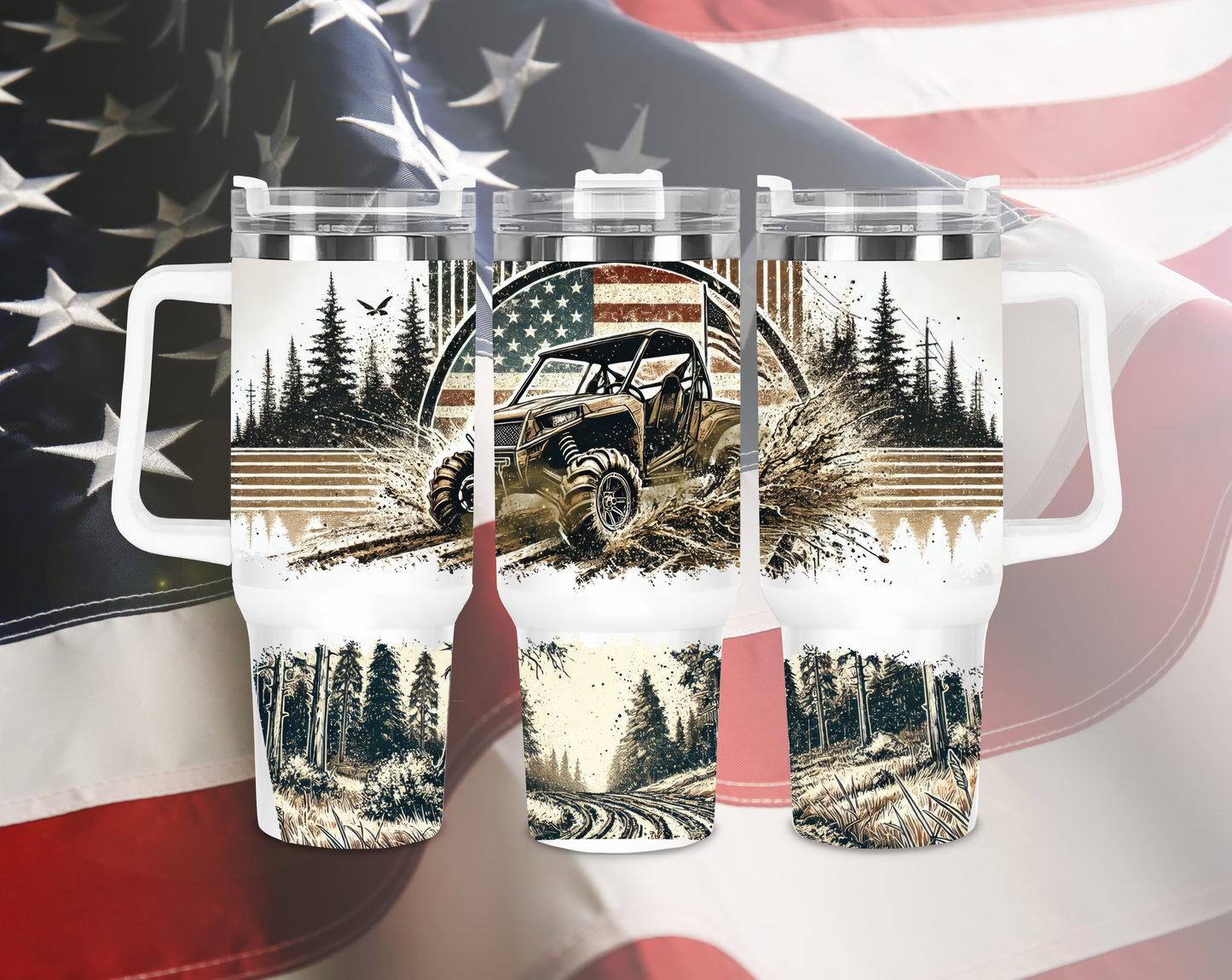 40oz SXS Mudding & American Flag Tumbler