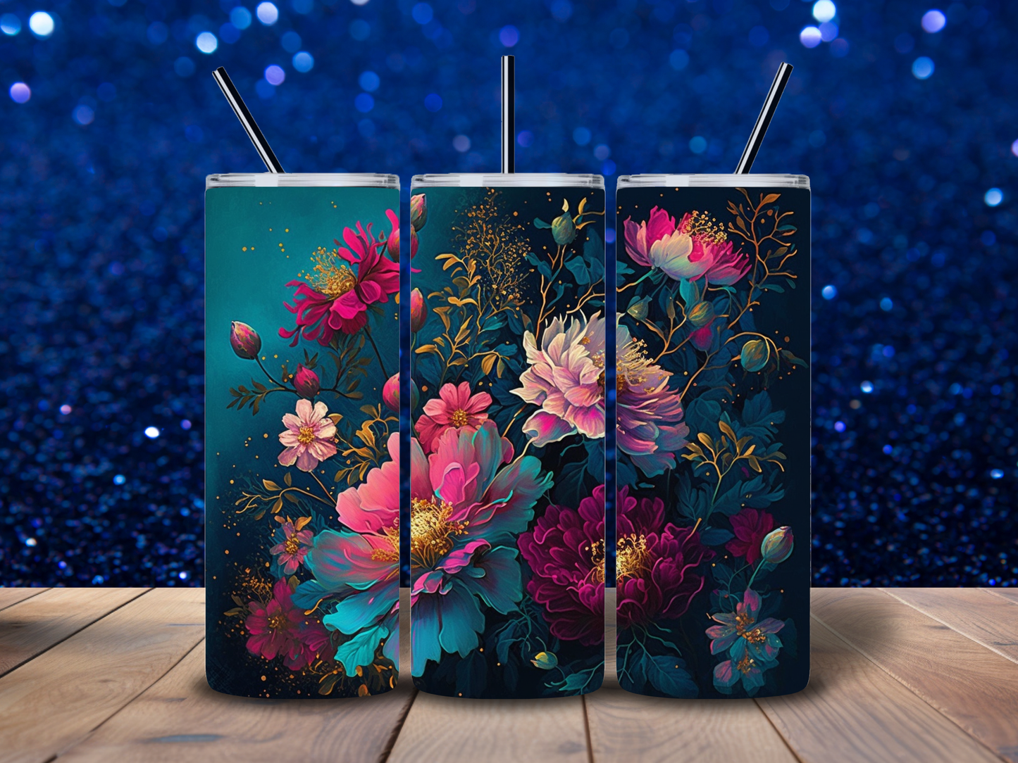 20oz Deep Purples & Blues Floral Tumbler