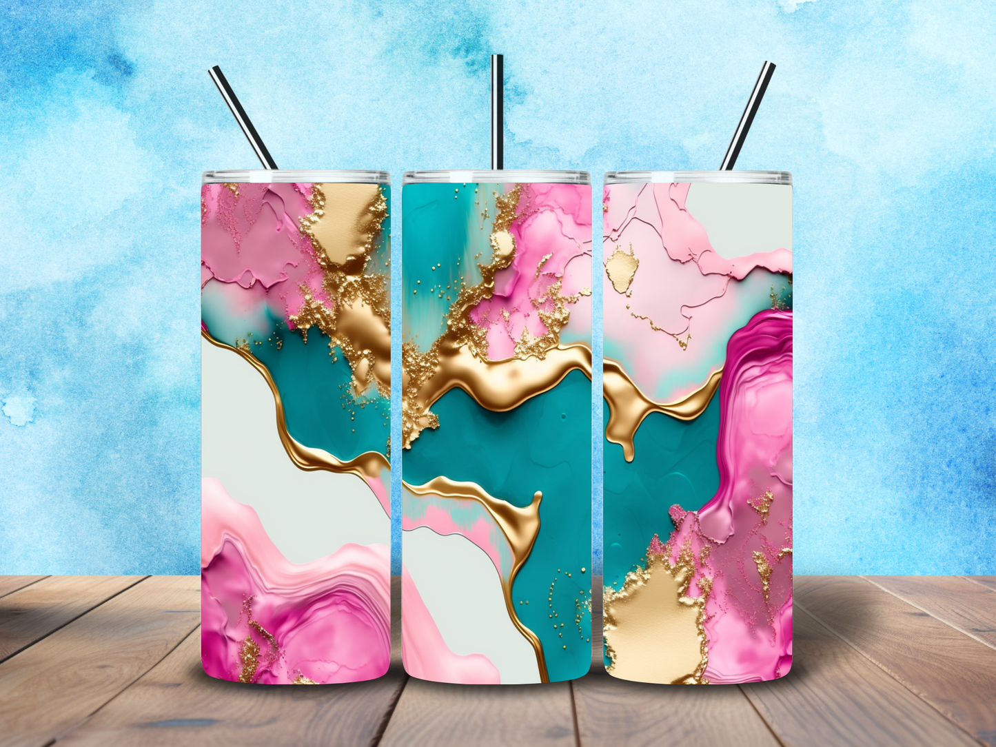 20oz Melting Gold , Teal & Pink Tumbler