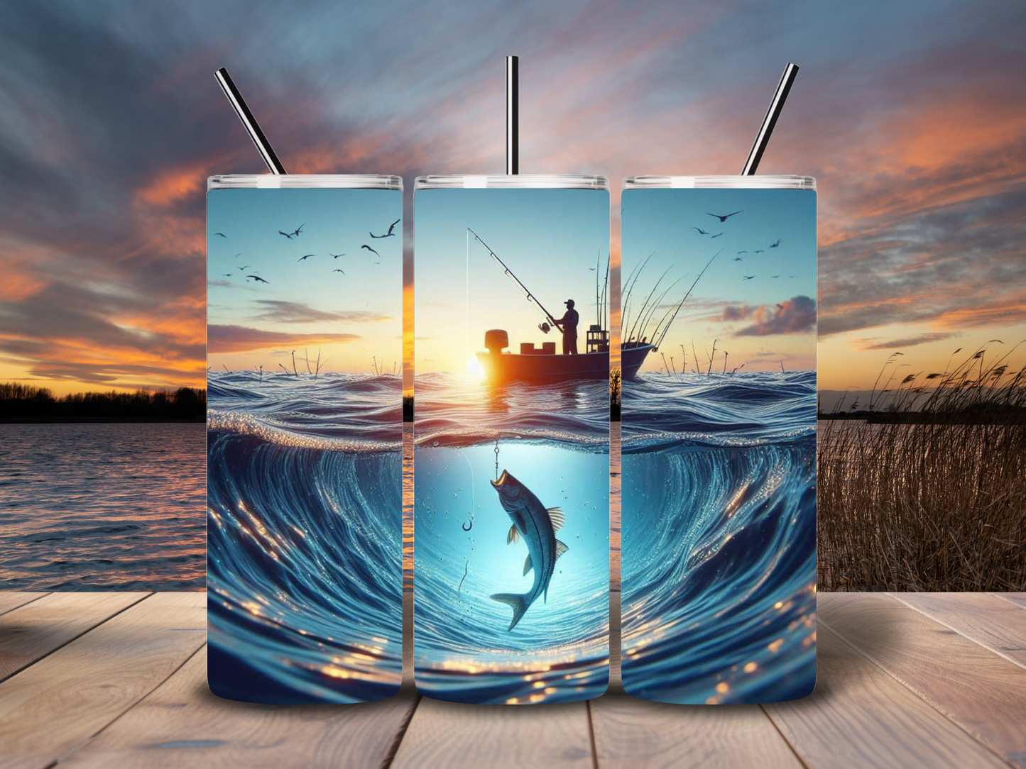 20oz Sunset Fishing Tumbler