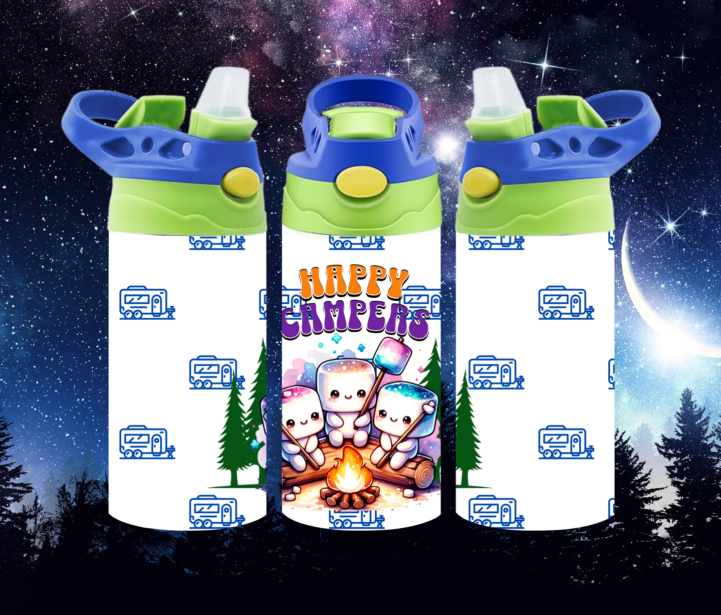 Happy Camper ( Blue ) 12oz Kids water bottle