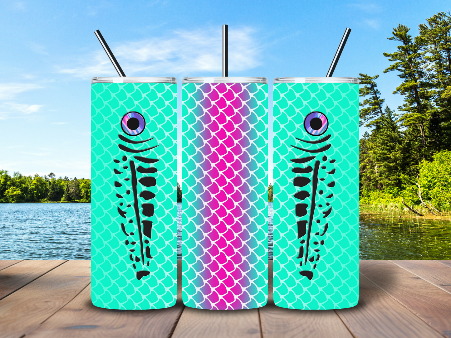 20oz Teal & Pink Fishing Lure Tumbler