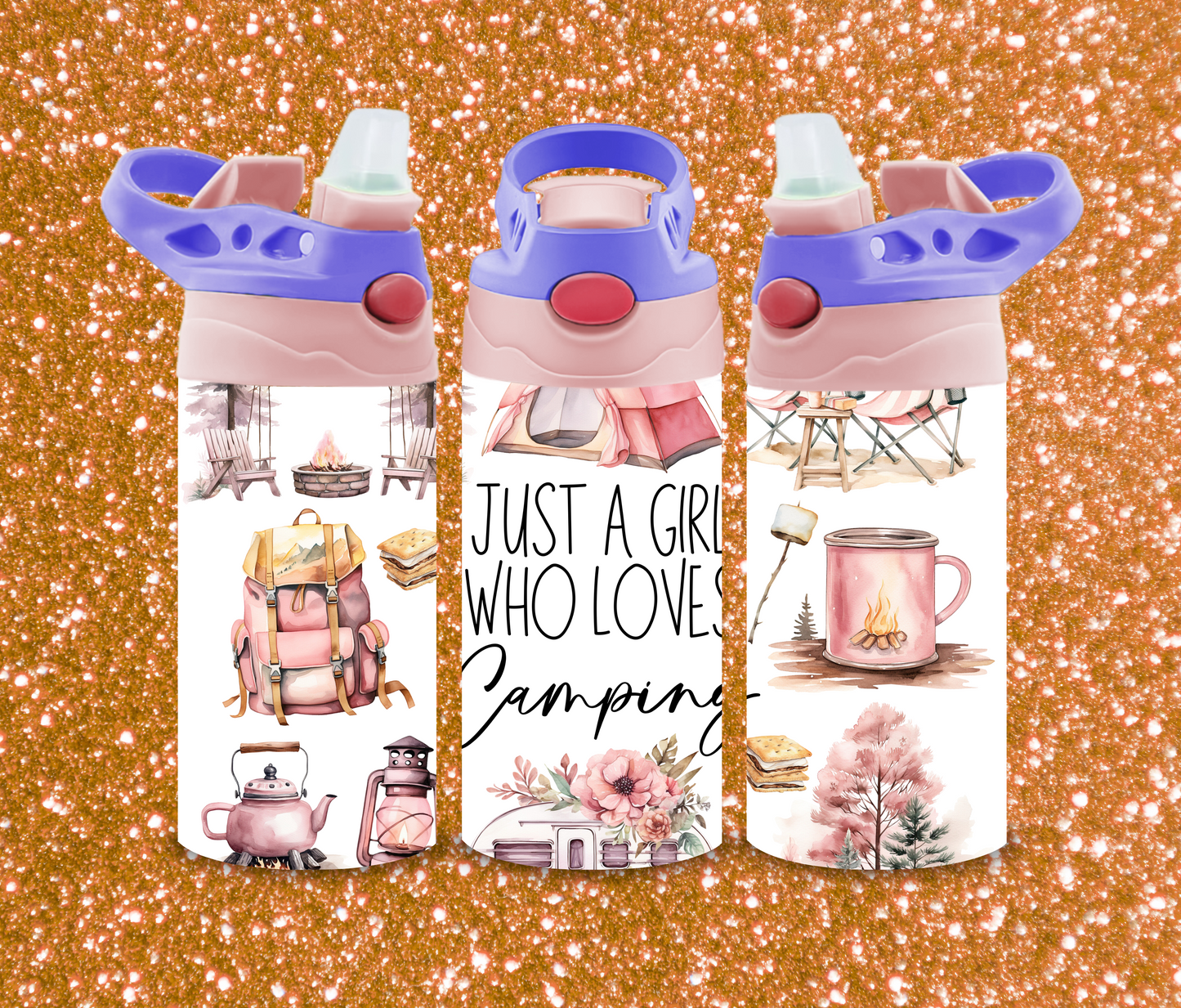 Just a Girl who loves camping 12oz Flip Top Water Bottle