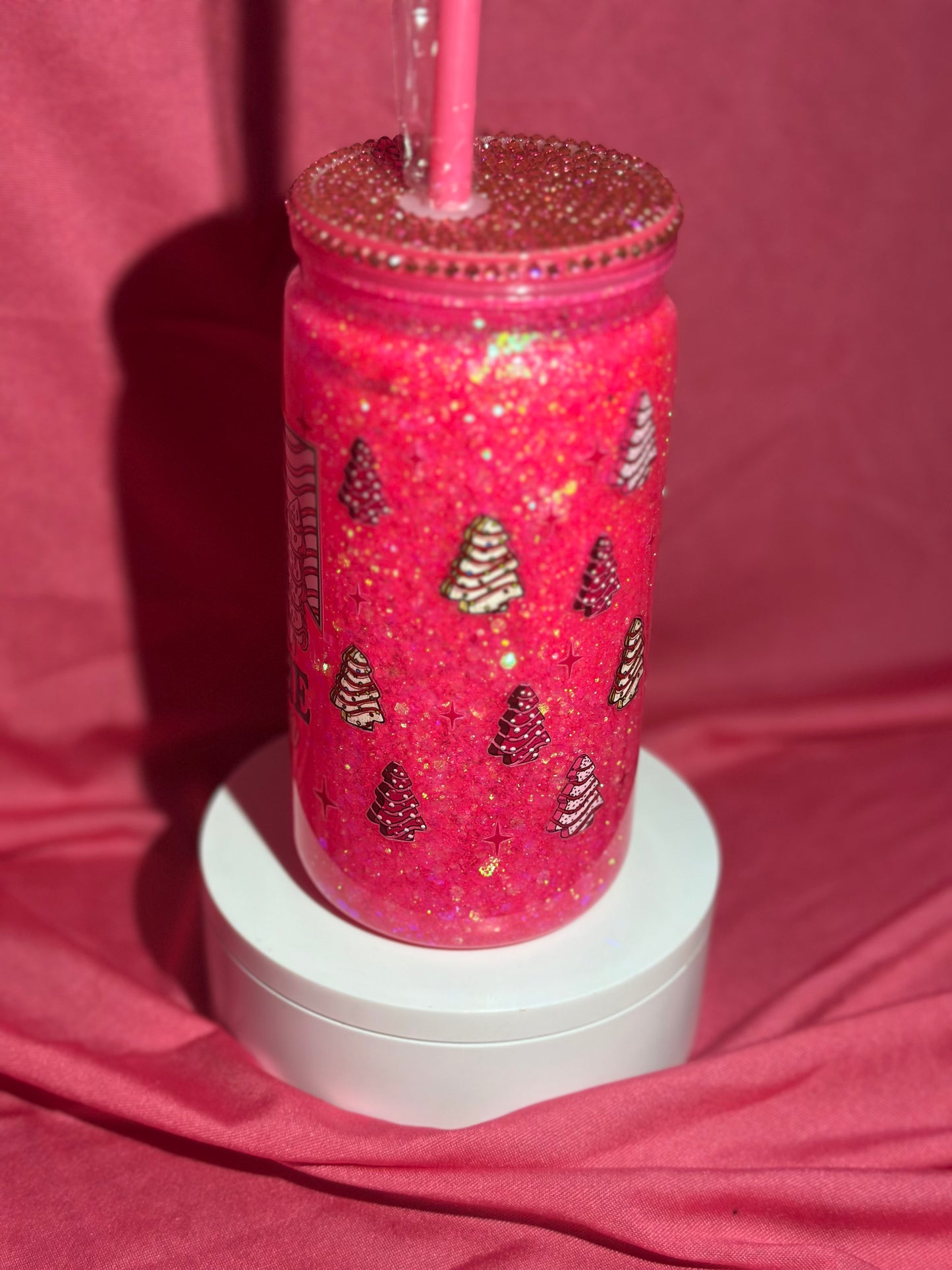 16oz Tis the Season hot pink Christmas Snow globe can