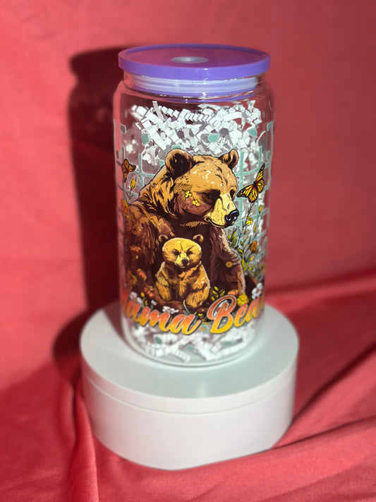 16oz Glass Can Tumbler - Mama Bear