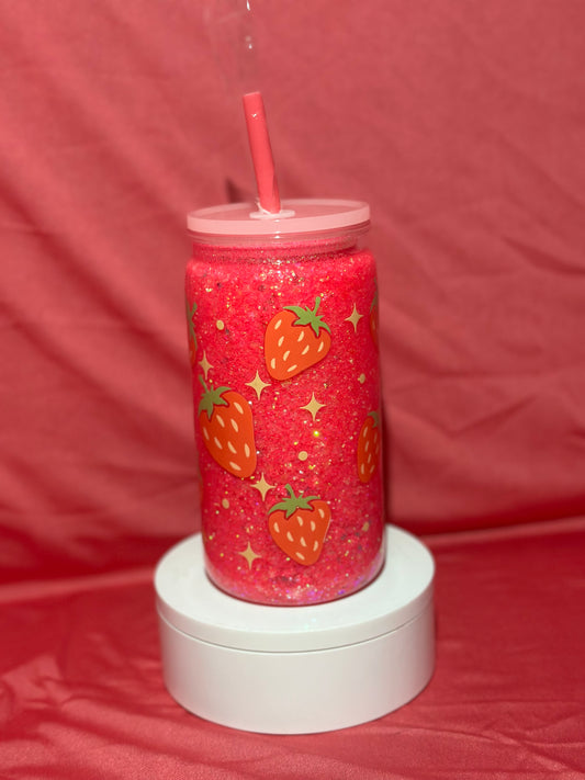 16oz Strawberry Sparkle Snow globe Can