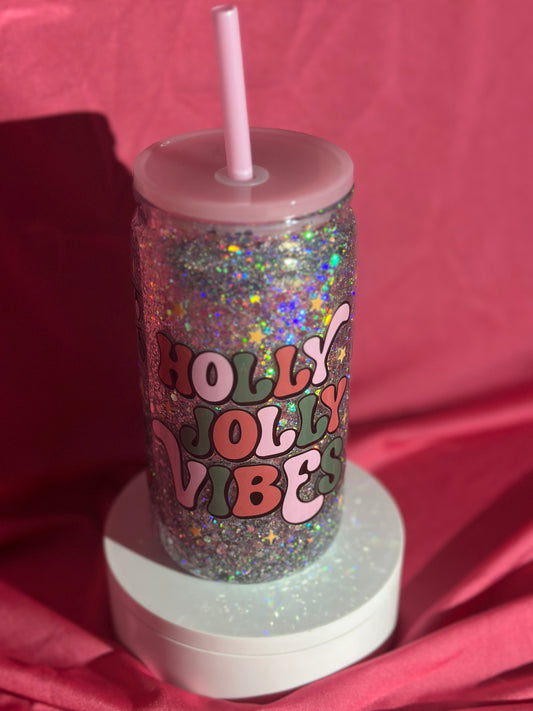16oz Retro Holly Jolly Vibes Snow globe Can