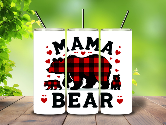 20oz "Mama Bear" Buffalo Plaid Bears Tumbler