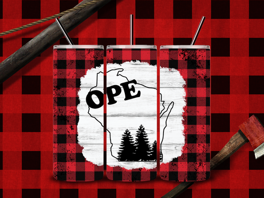 20oz "OPE" Wisconsin Buffalo Plaid Tumbler