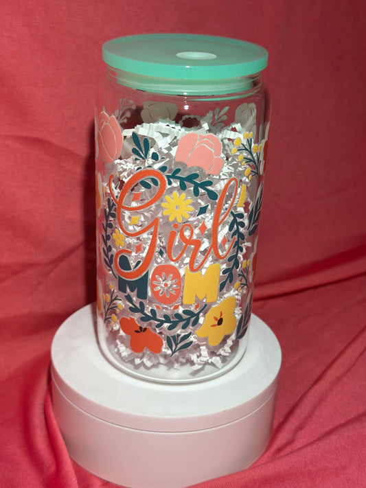 16oz Glass Can Tumbler - Girl Mom
