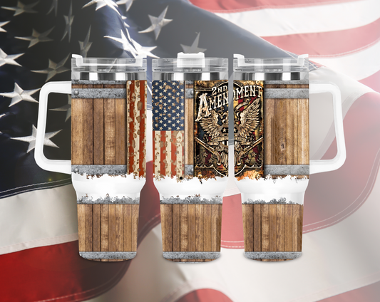 40oz "2nd Amendment" Wooden Barrel/Flag Tumbler