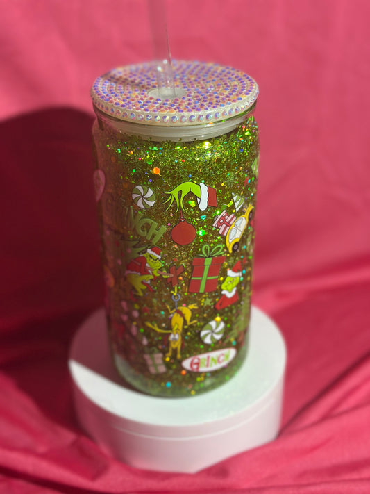 16oz Green Glitter Christmas Snow globe can