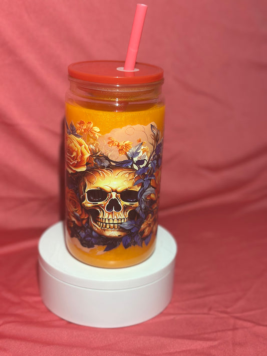 16oz Skulls & Flowers Snow Globe Can