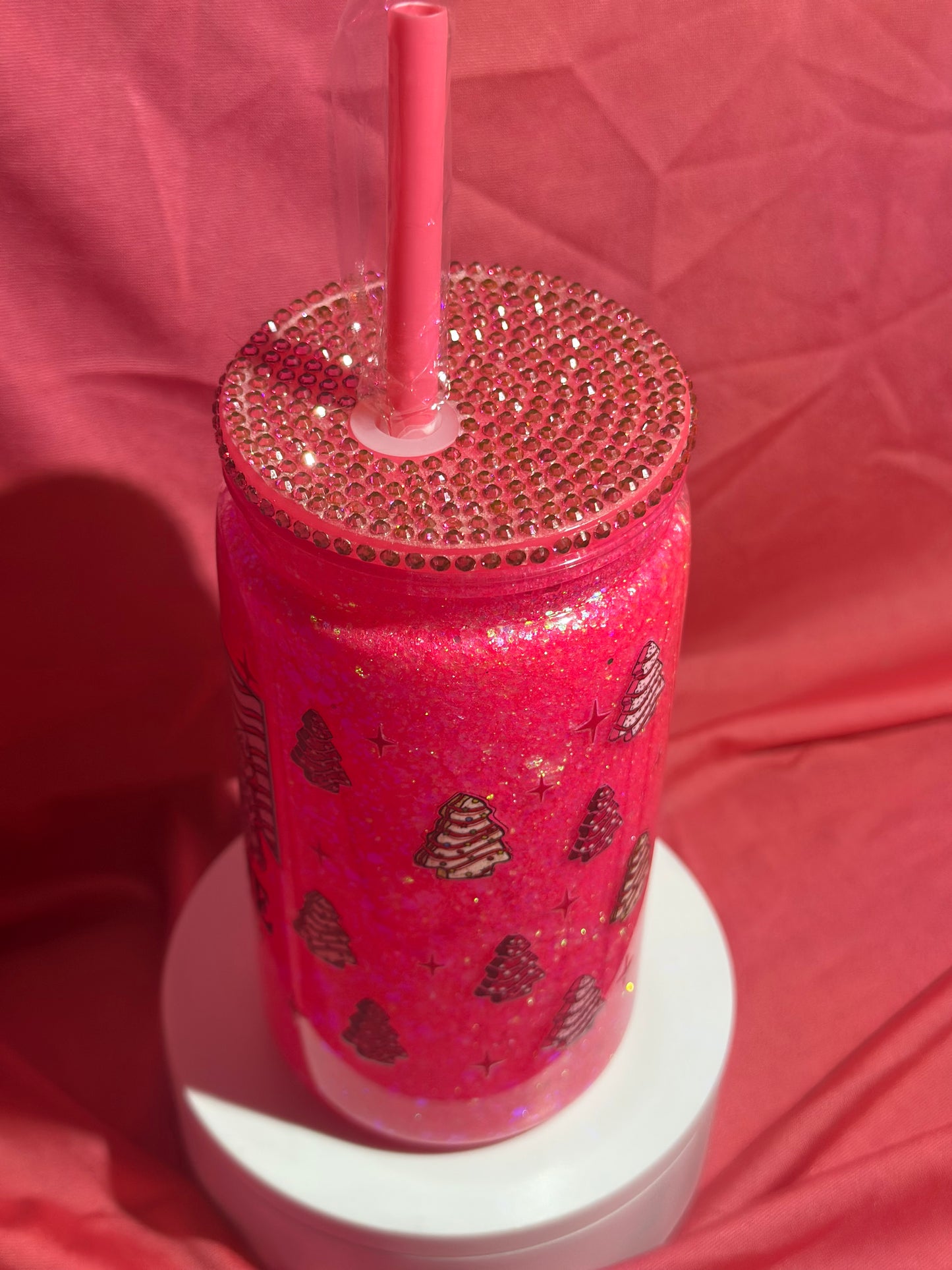 16oz Tis the Season hot pink Christmas Snow globe can