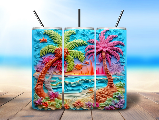 20oz 3D Beach & Palm Trees Tumbler