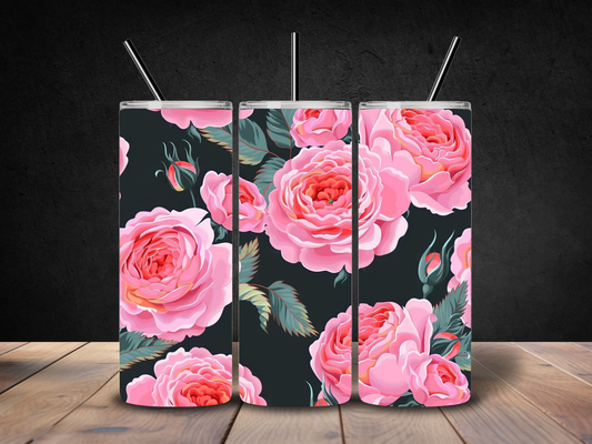 20oz Black & Pink Floral Tumbler
