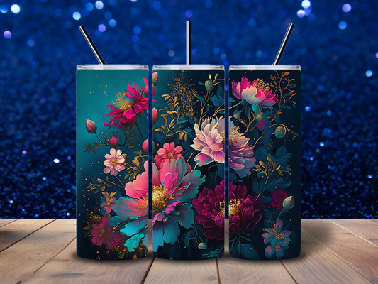 20oz Deep Purples & Blues Floral Tumbler