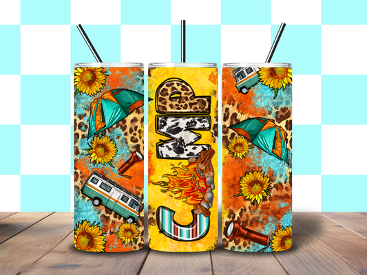 20oz "Camp" Leopard print & Teal Tumbler