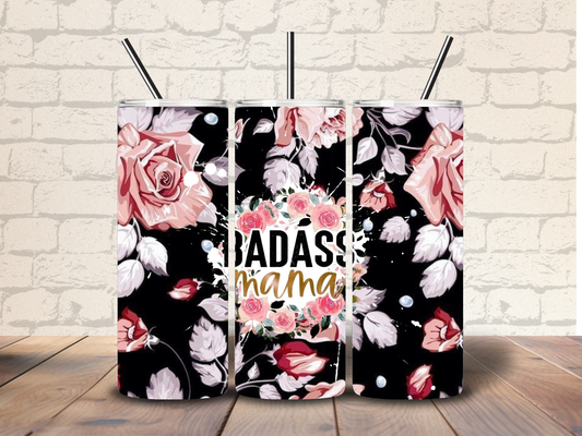 20oz "Badass Mama" Floral Print Tumbler