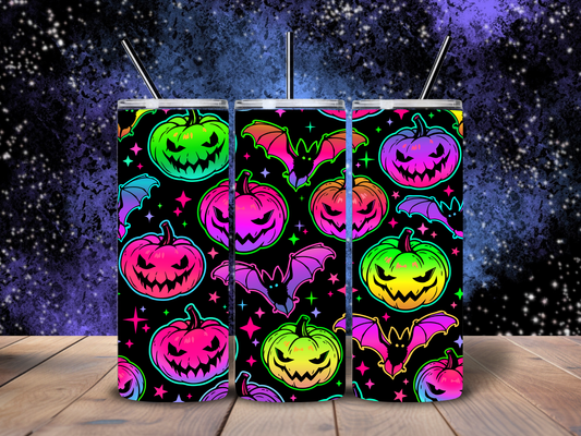 20oz Neon Pumpkins & Bats Tumbler