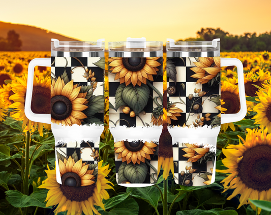 40oz Checkered & Sunflower Tumbler