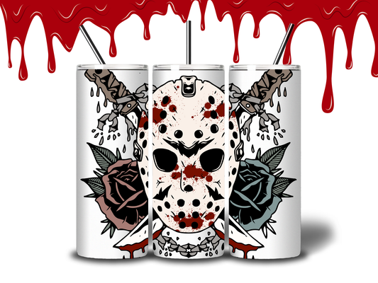20oz Friday the 13th Jason & Flowers Tumbler