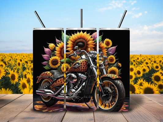 20oz Leopard Print & Sunflowers Motorcycle Tumbler