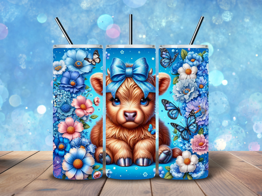 20oz Blue Bow Baby Highland Cow Tumbler