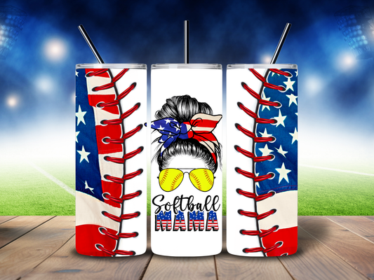 20oz "Softball Mama" American Flag Tumbler