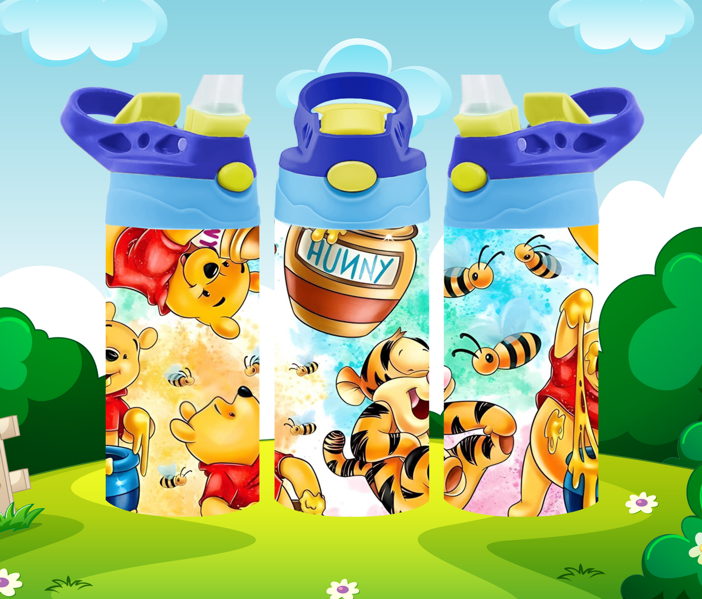 Bear & Tiger Pattern 12oz Flip top Kids water Bottle