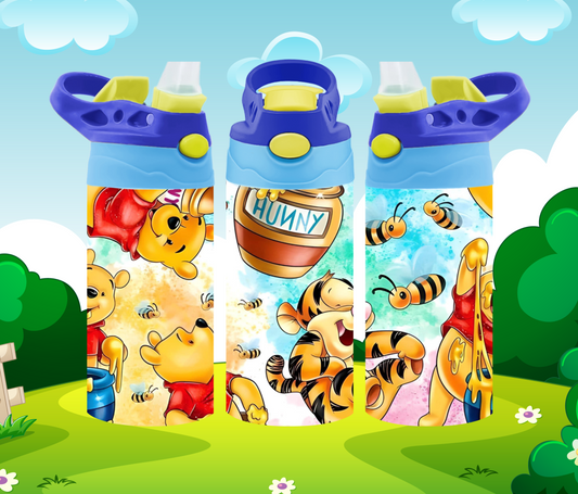 Bear & Tiger Pattern 12oz Flip top Kids water Bottle