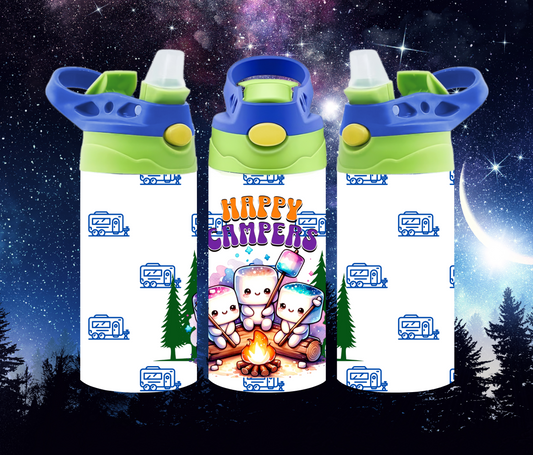 Happy Camper ( Blue ) 12oz Kids water bottle