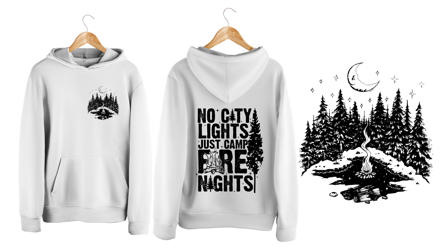 "No city lights Just Campfire Nights" Hoodie or Crewneck